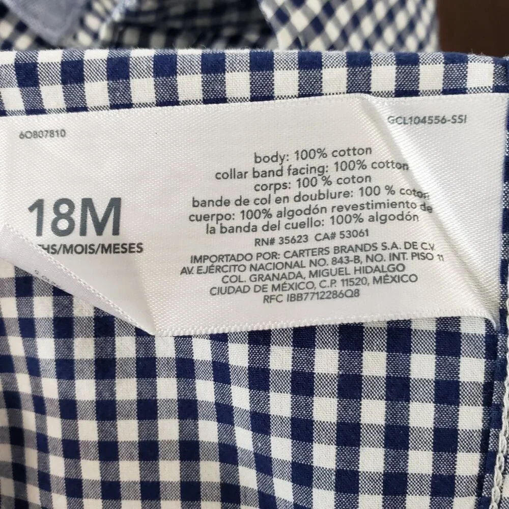 OshKosh Boys 18M Blue Gingham Button Up Shirt Short Sleeve
